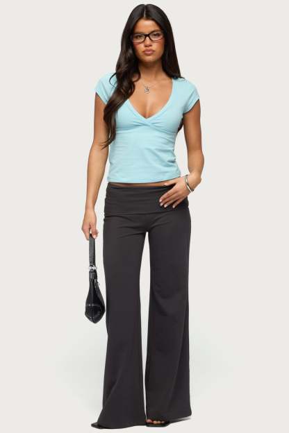 Penelopy Overlap V Neck Top - TURQUOISE