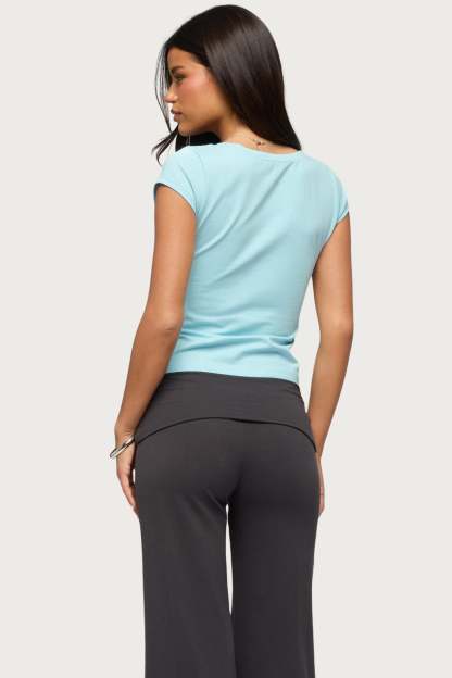 Penelopy Overlap V Neck Top - TURQUOISE