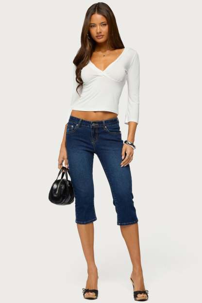 Mar V Neck Three-Quarter Sleeve Top - CREAM