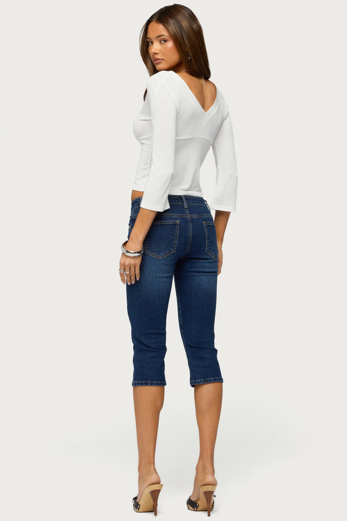 Mar V Neck Three-Quarter Sleeve Top - CREAM