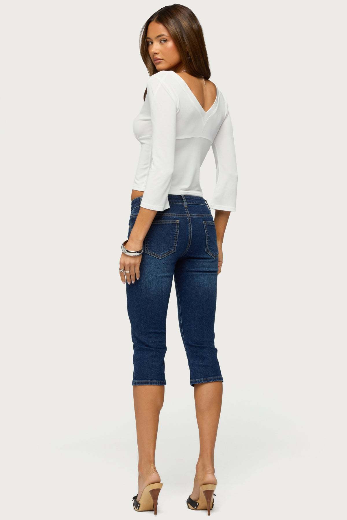 Mar V Neck Three-Quarter Sleeve Top - CREAM