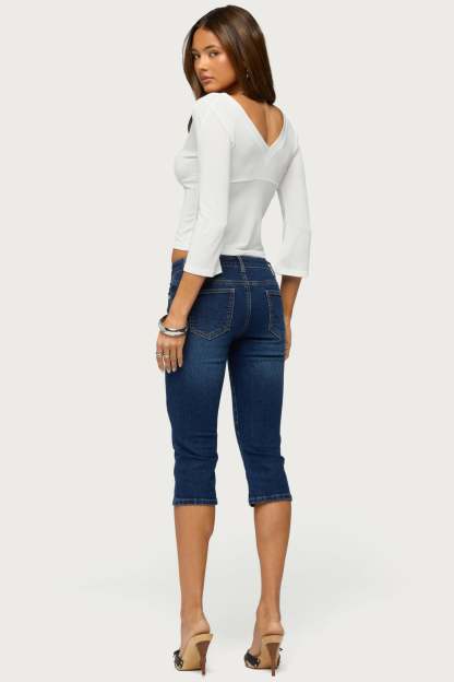 Mar V Neck Three-Quarter Sleeve Top - CREAM