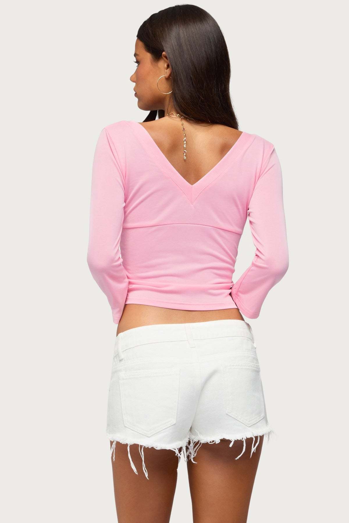 Mar V Neck Three-Quarter Sleeve Top - PINK