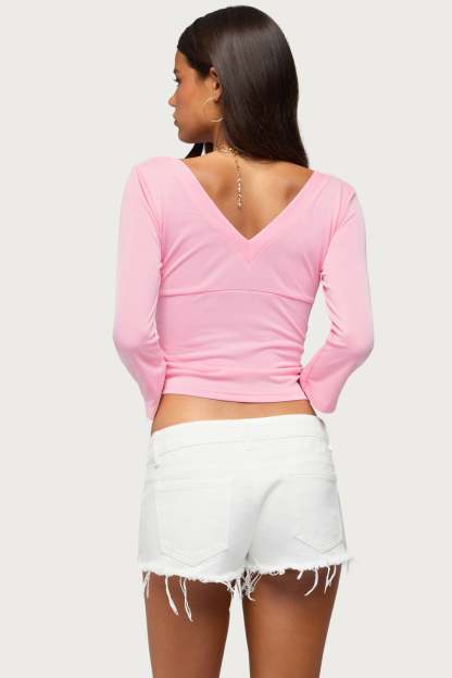 Mar V Neck Three-Quarter Sleeve Top - PINK