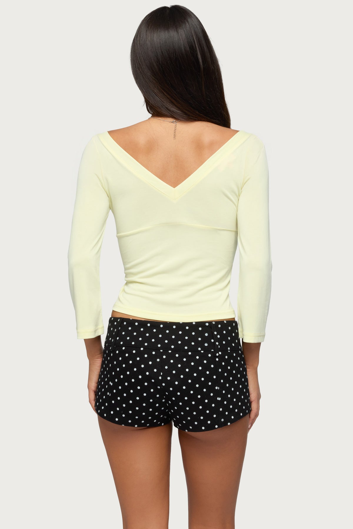 Mar V Neck Three-Quarter Sleeve Top - YELLOW