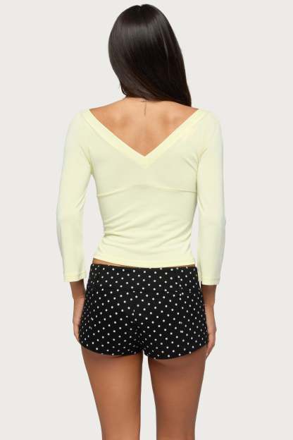 Mar V Neck Three-Quarter Sleeve Top - YELLOW