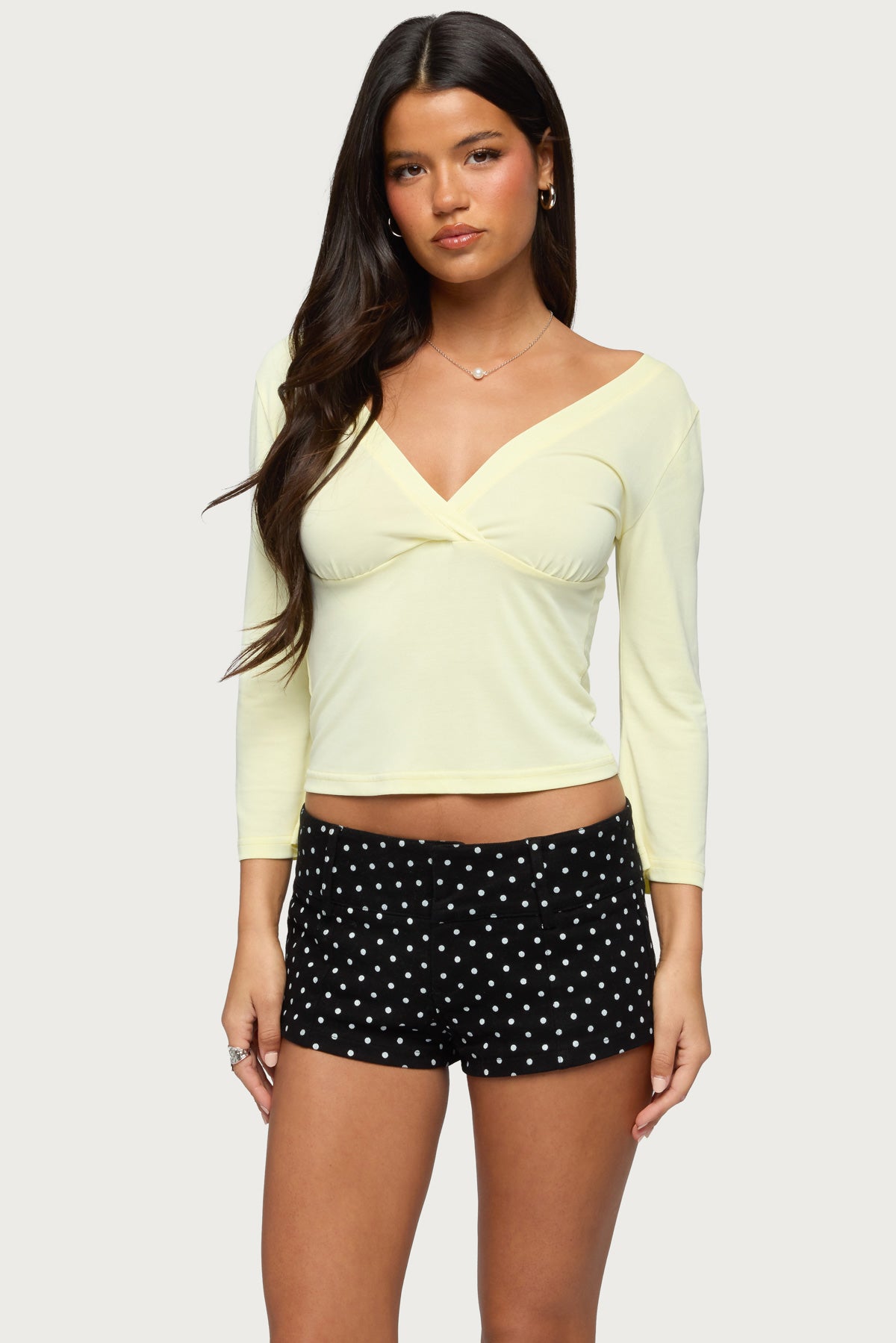 Mar V Neck Three-Quarter Sleeve Top - YELLOW
