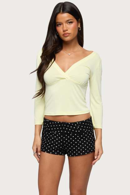 Mar V Neck Three-Quarter Sleeve Top - YELLOW
