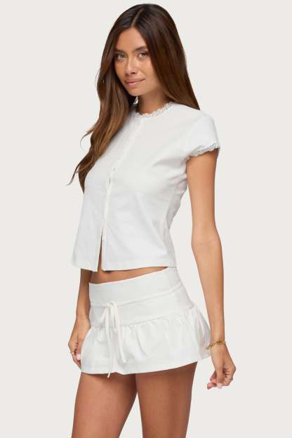 Yelena Lacey Button Up Top - CREAM