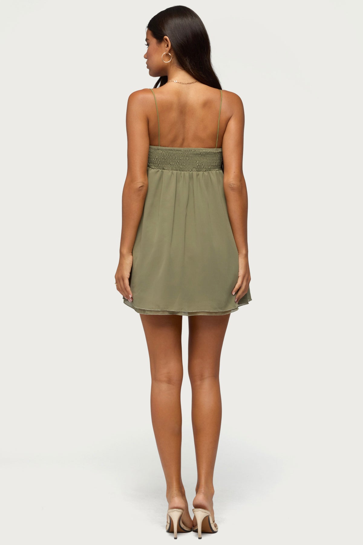 Ariellah Chiffon Babydoll Mini Dress - OLIVE