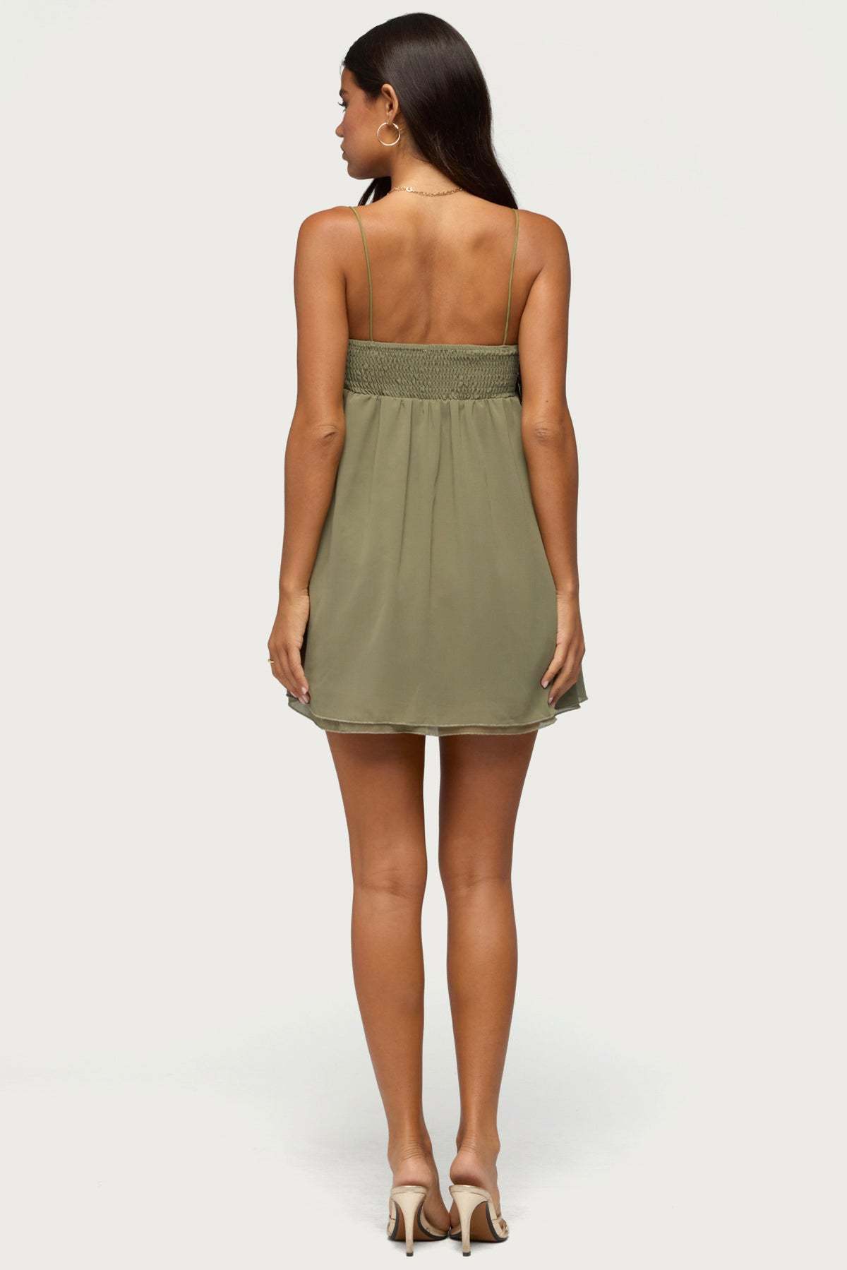 Ariellah Chiffon Babydoll Mini Dress - OLIVE