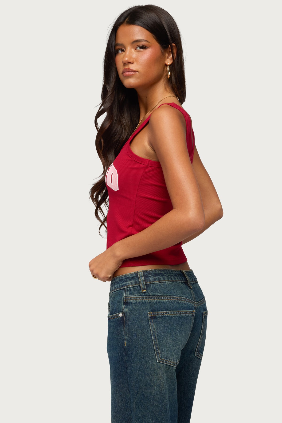 Edikted Girly Ribbed Tank Top - BURGUNDY
