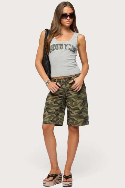 Edikted Girly Ribbed Tank Top - GRAY-MELANGE