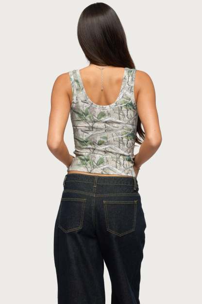 Edikted Girly Ribbed Tank Top - OLIVE