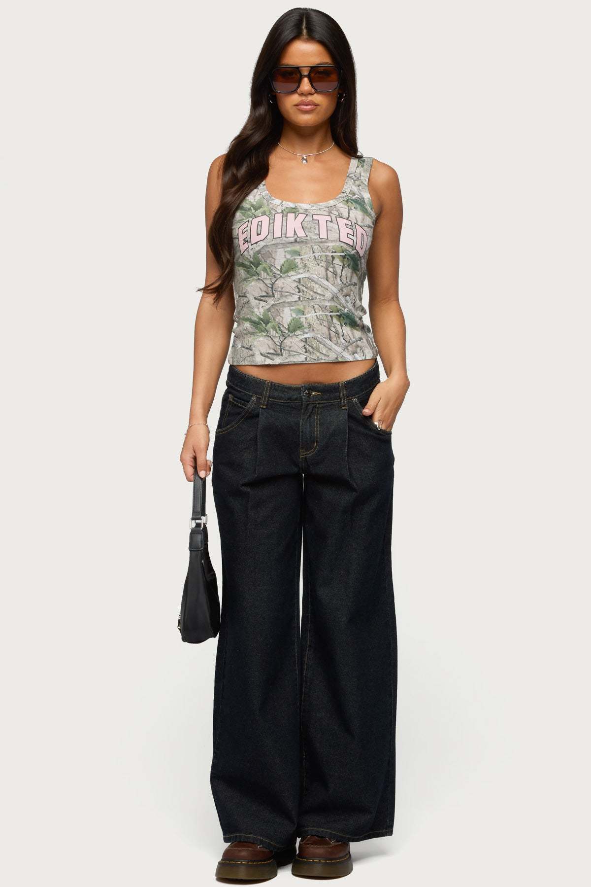 Edikted Girly Ribbed Tank Top - OLIVE