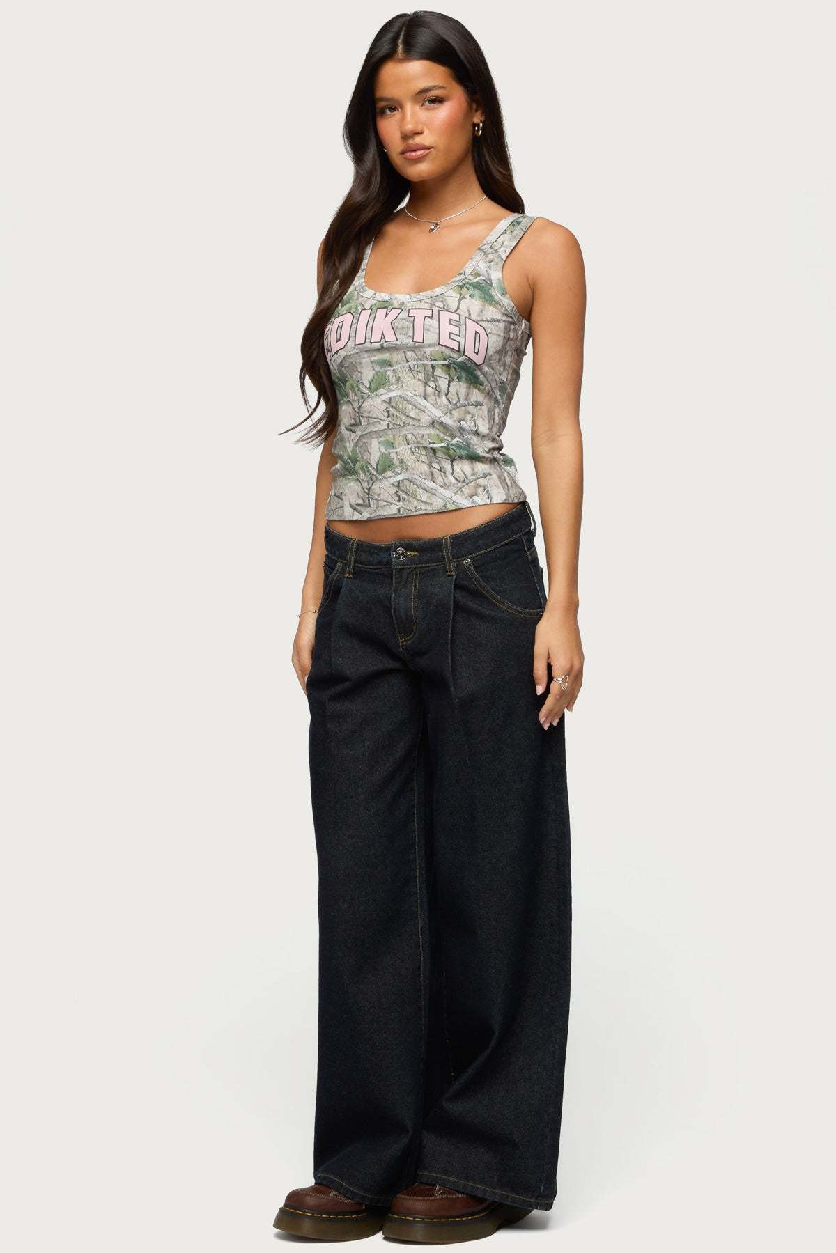 Edikted Girly Ribbed Tank Top - OLIVE