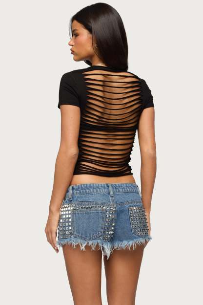 Izabelle Shredded Back Top