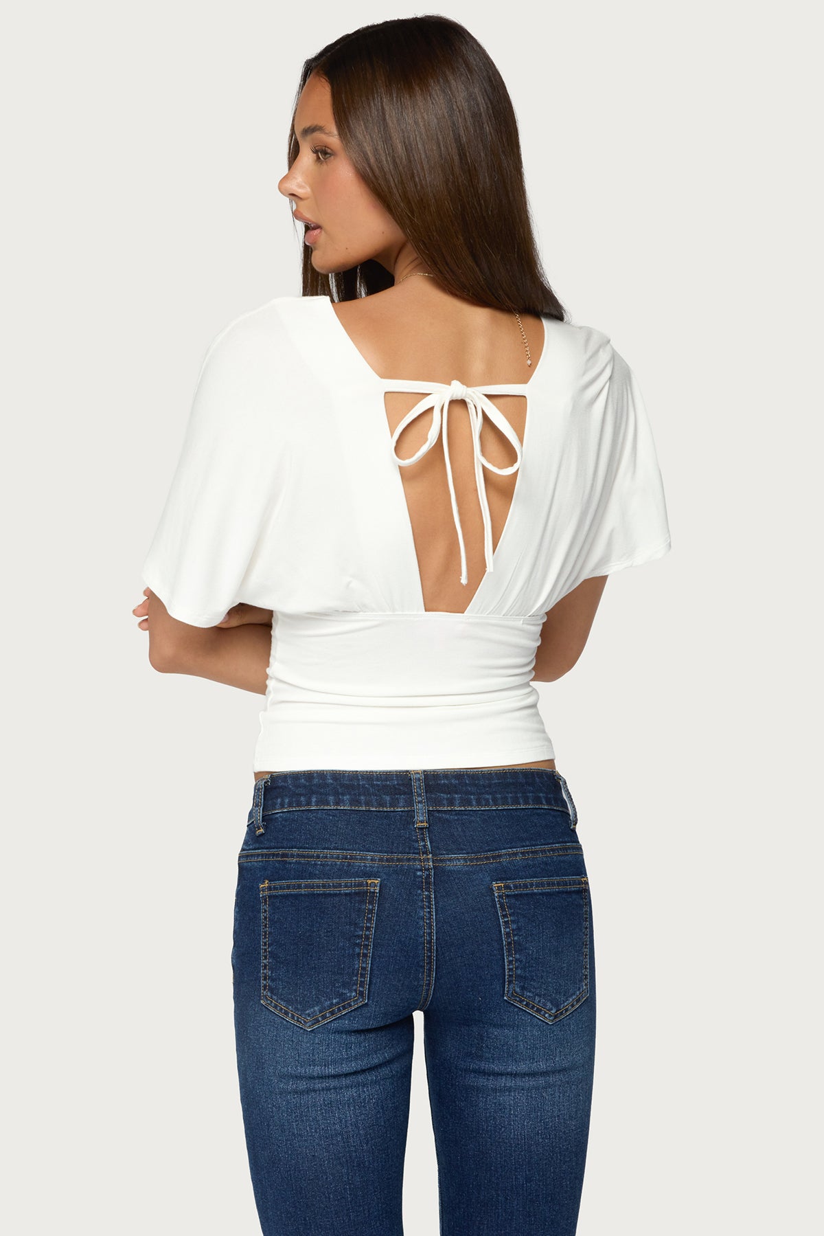 Betee Flutter Plunge Neck Top - CREAM