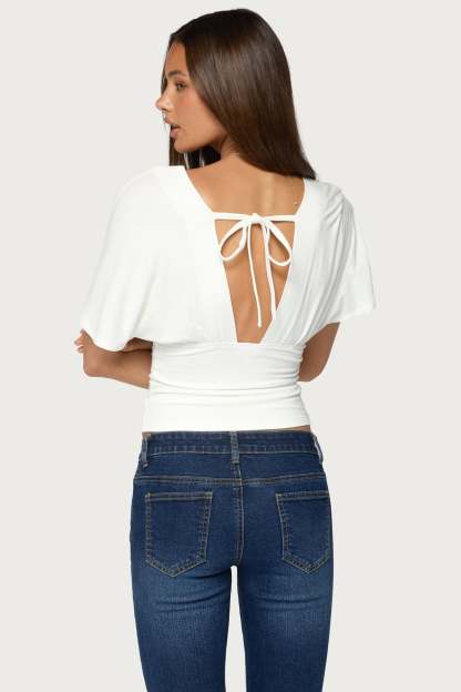 Betee Flutter Plunge Neck Top - CREAM