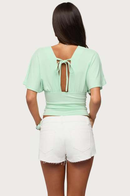Betee Flutter Plunge Neck Top - MINT