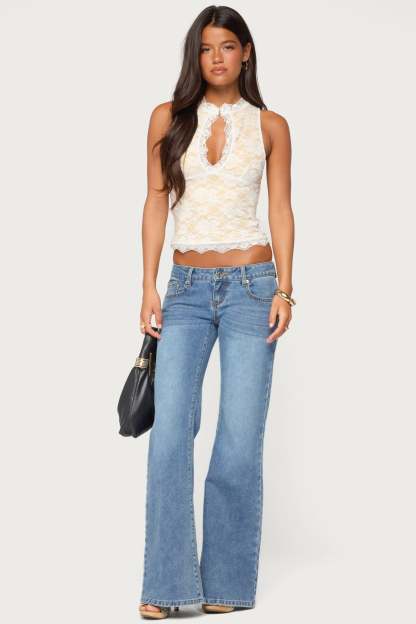 Frieda Keyhole Cutout Lace Top - CREAM