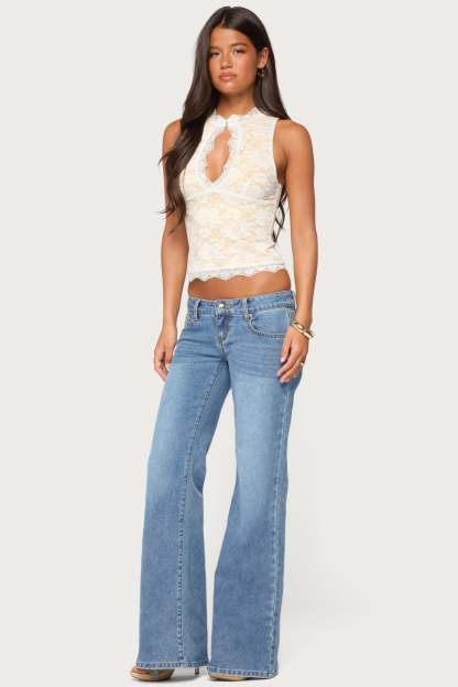 Frieda Keyhole Cutout Lace Top - CREAM