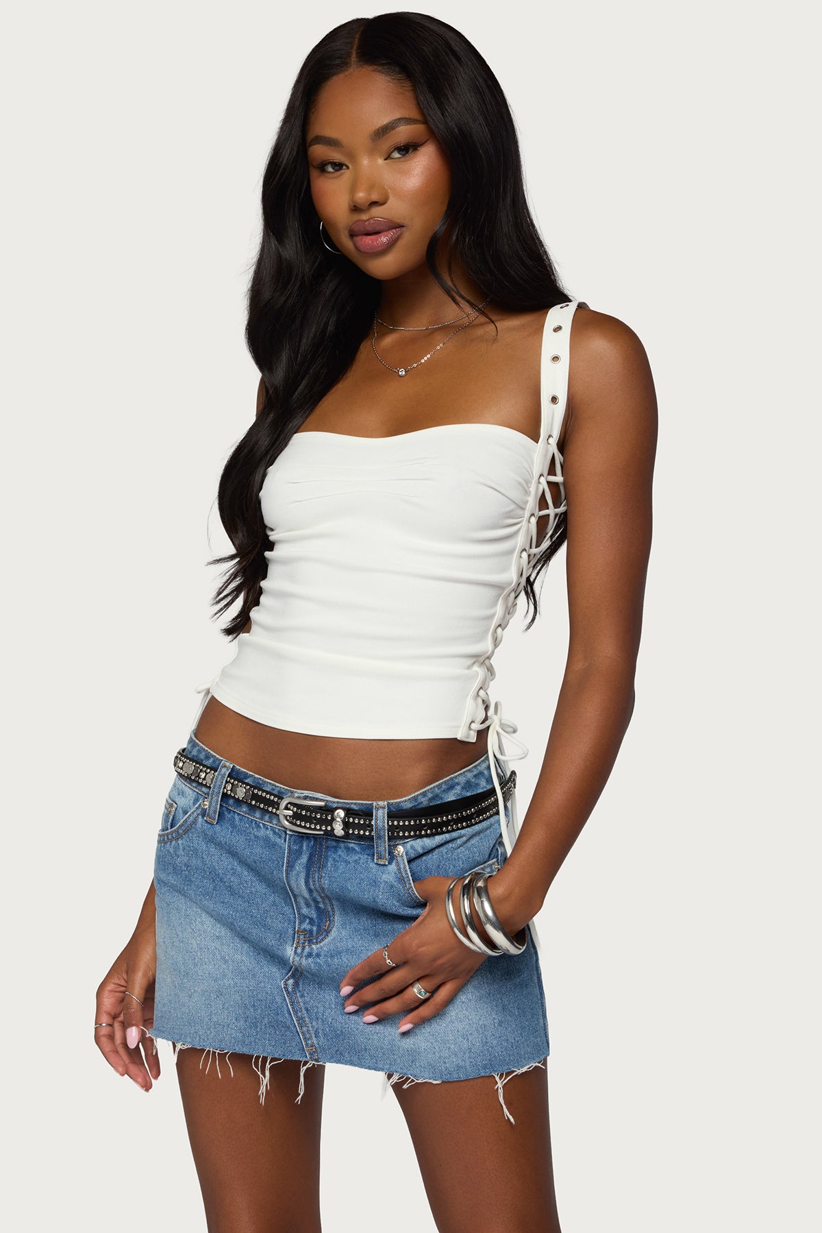 Adi Grommet Lace Up Corset - WHITE