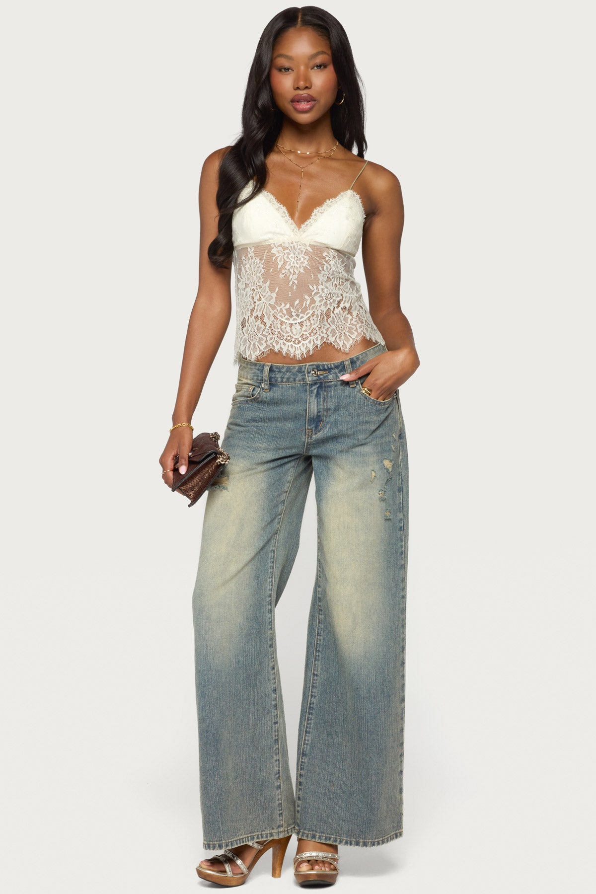 Ottilie Lace & Satin Effect Top - IVORY