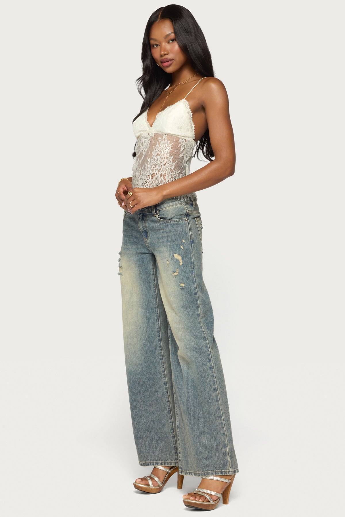 Ottilie Lace & Satin Effect Top - IVORY