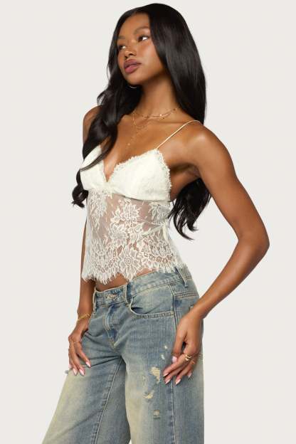 Ottilie Lace & Satin Effect Top - IVORY