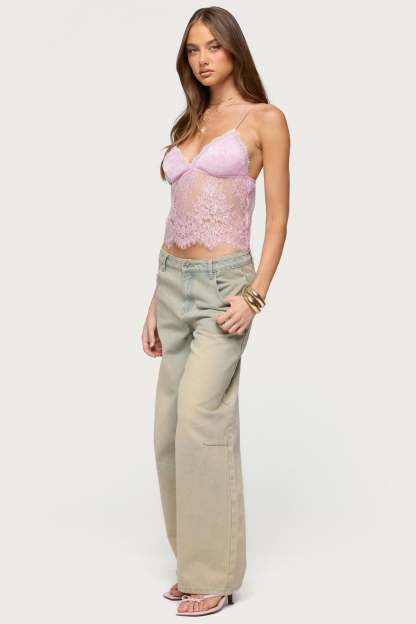 Ottilie Lace & Satin Effect Top - LIGHT-PINK