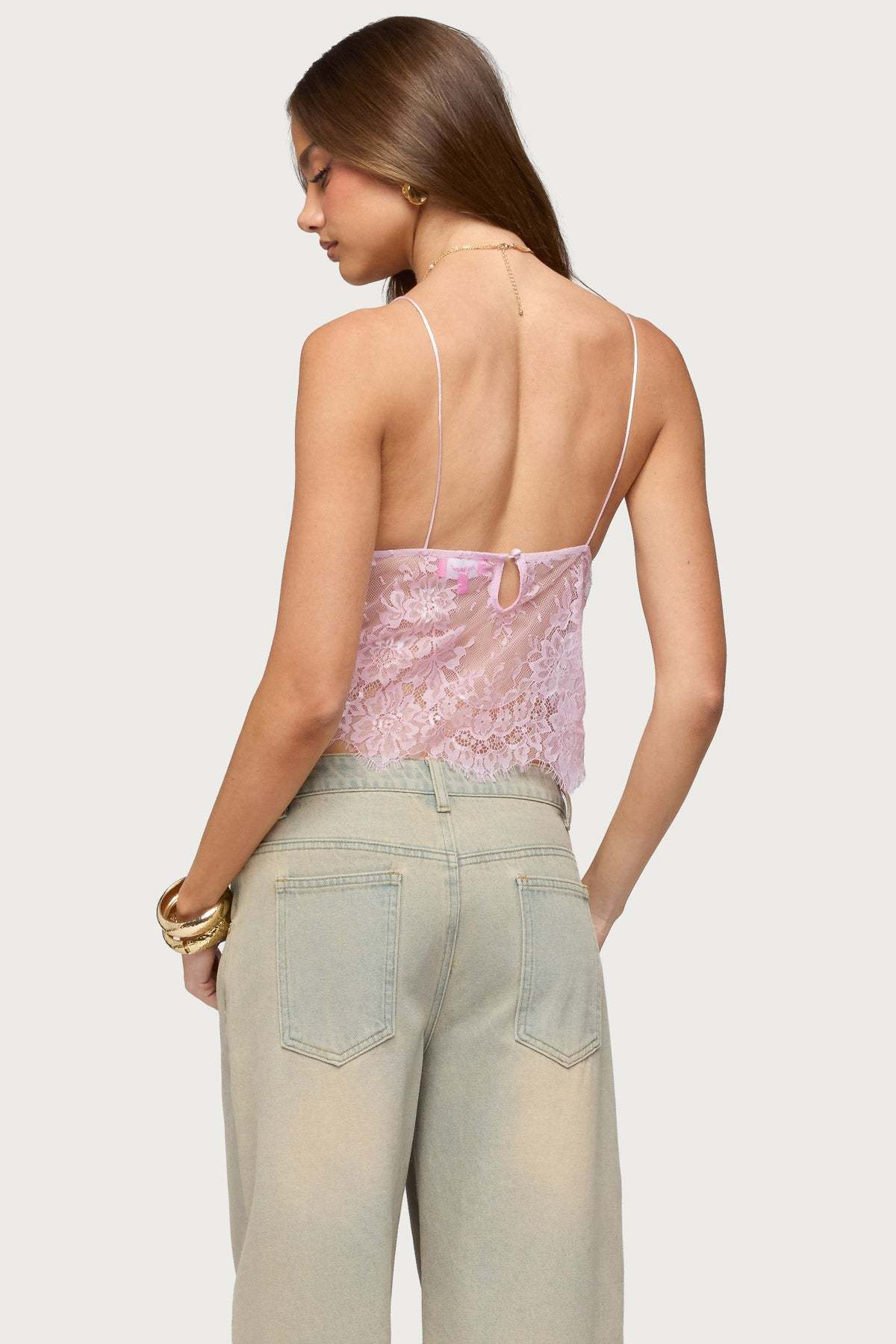Ottilie Lace & Satin Effect Top - LIGHT-PINK