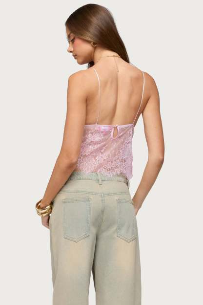 Ottilie Lace & Satin Effect Top - LIGHT-PINK