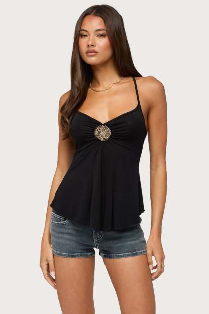 Kirstine Bead Patch Tank Top - BLACK