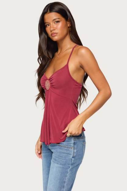 Kirstine Bead Patch Tank Top - BURGUNDY