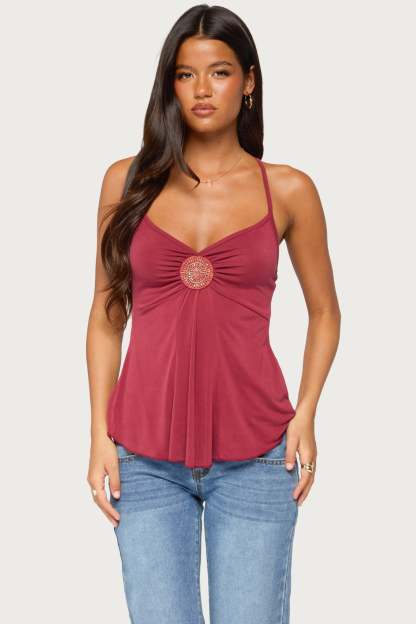 Kirstine Bead Patch Tank Top - BURGUNDY
