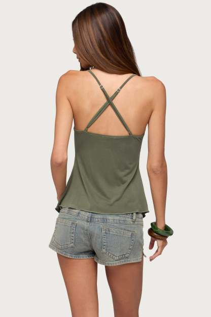 Kirstine Bead Patch Tank Top - OLIVE
