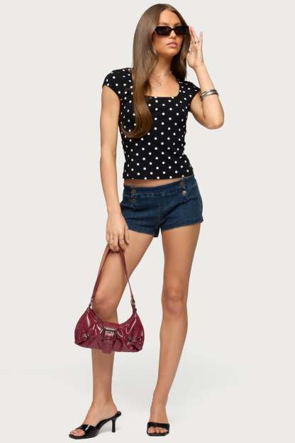Mookie Square Neck Polka Dot Top - BLACK-AND-WHITE