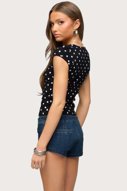 Mookie Square Neck Polka Dot Top - BLACK-AND-WHITE