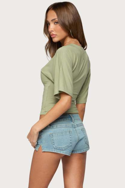 Sully Iridescent Button Wrapped Top - OLIVE