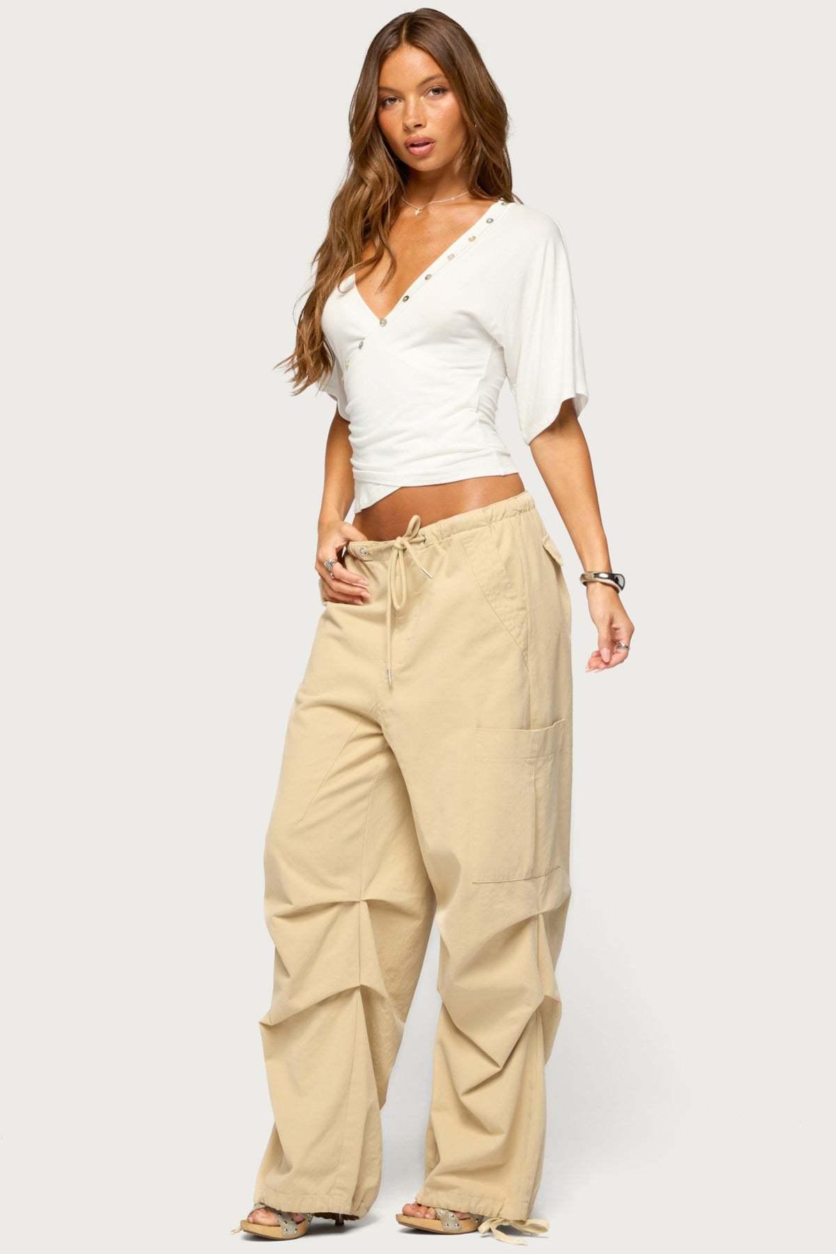 Sully Iridescent Button Wrapped Top - WHITE