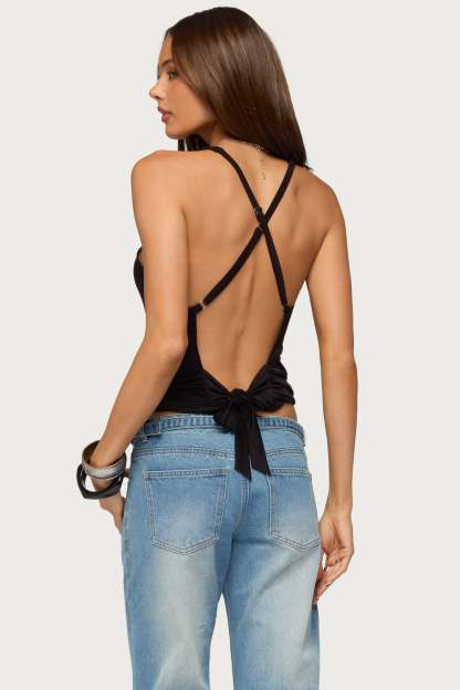 Tippie Backless Cowl Neck Top - BLACK