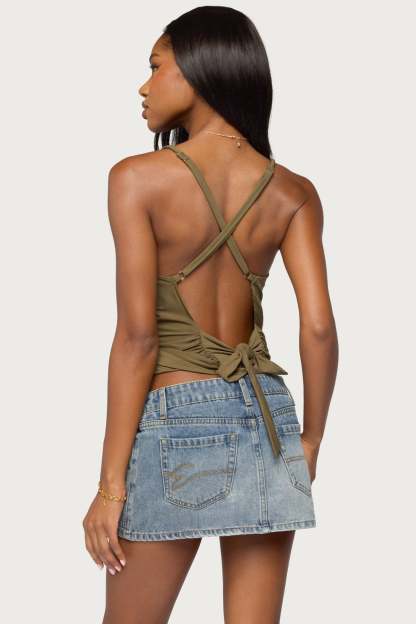 Tippie Backless Cowl Neck Top - OLIVE