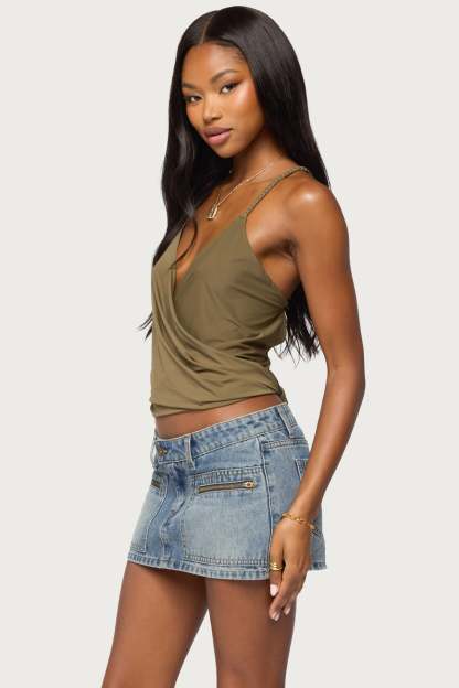 Tippie Backless Cowl Neck Top - OLIVE