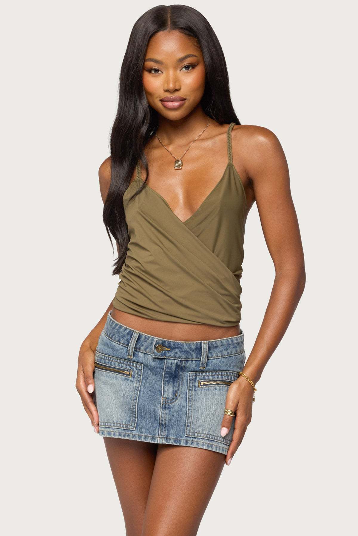 Tippie Backless Cowl Neck Top - OLIVE