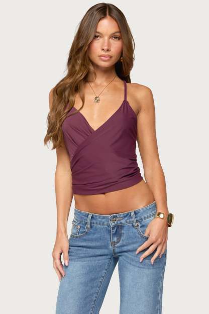 Tippie Backless Cowl Neck Top - PLUM