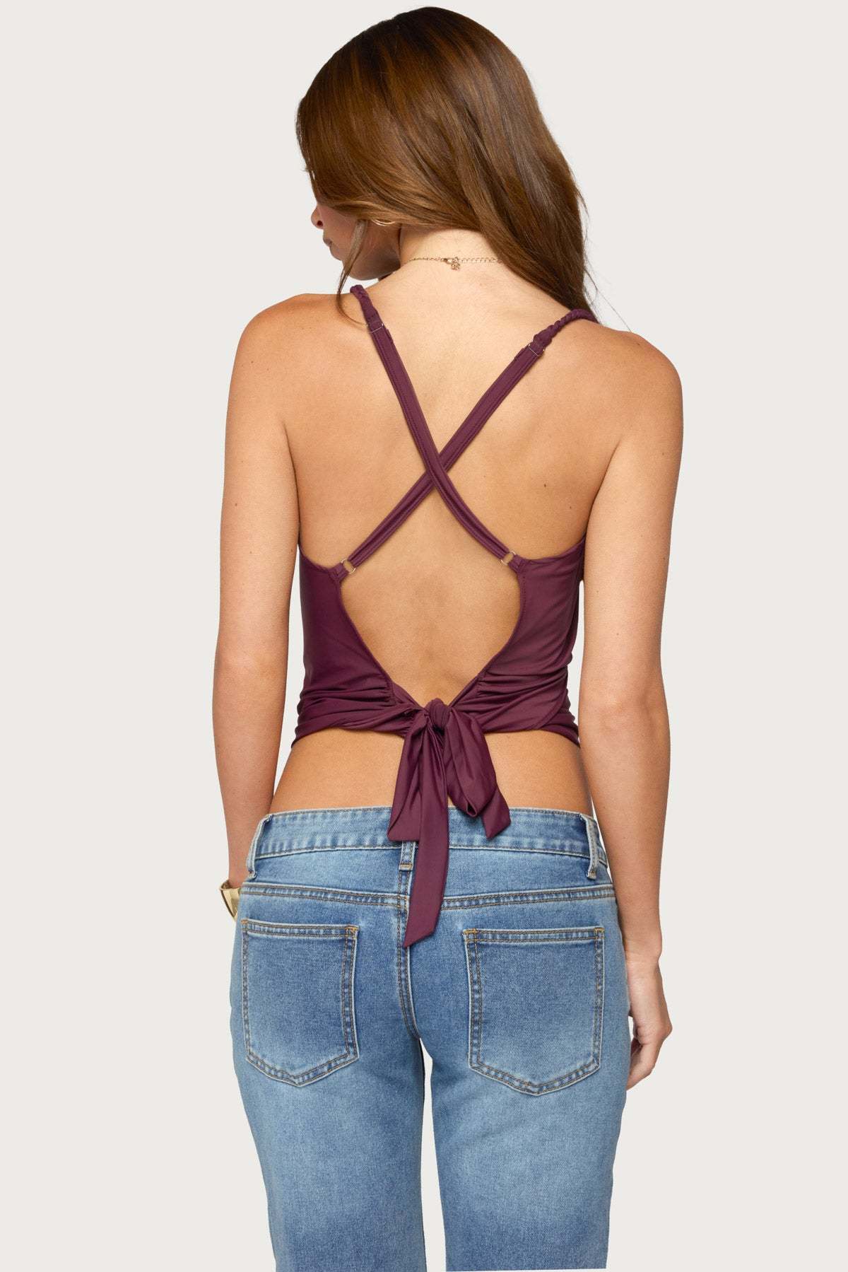 Tippie Backless Cowl Neck Top - PLUM