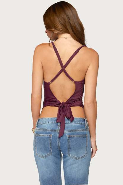 Tippie Backless Cowl Neck Top - PLUM