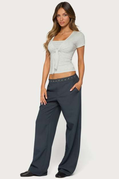 Malka Two Piece Tie Front Top - LIGHT-GRAY-MELANGE