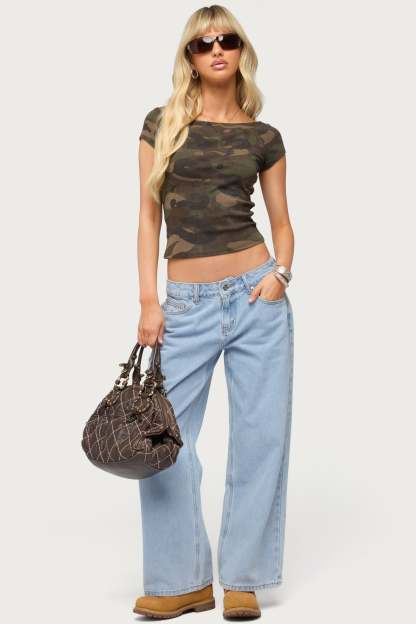 Lumielle Camo Boat Neck Top - OLIVE
